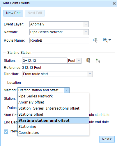 Choosing the starting station and offset method Choosing the starting station and offset method